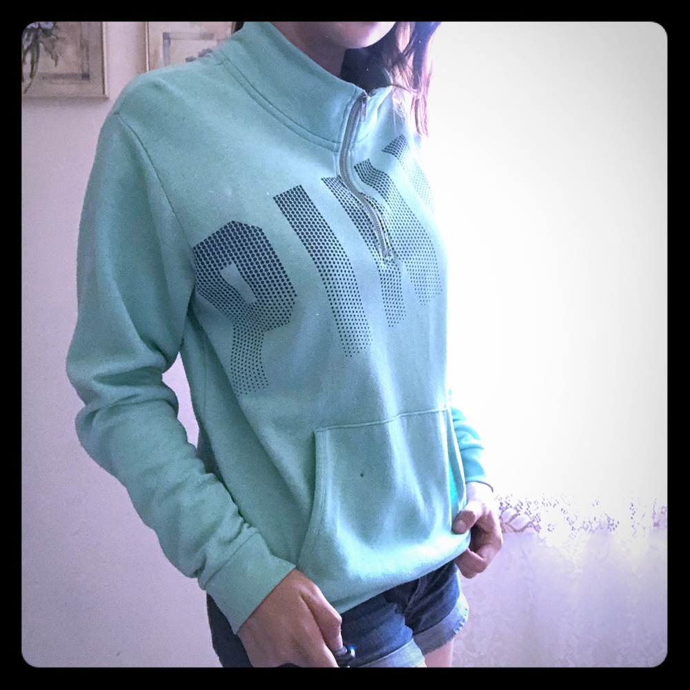 PINK quarter zip-up mint sweatshirt